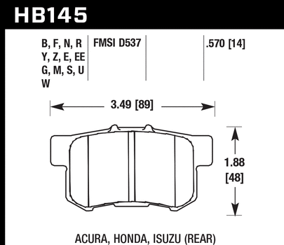 Hawk, Hawk Black Brake Pads Acura CL Base 2.3/ 3.0L (1997-1998) Rear Set HB145M.570