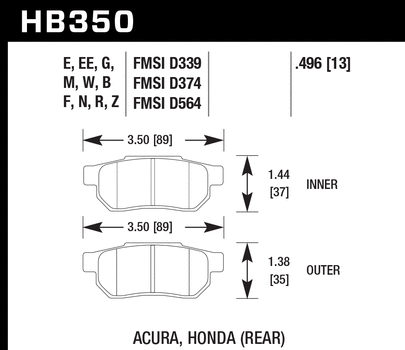 Hawk, Hawk Black Brake Pads Acura Integra 1.7/ 1.8L (1990-2001) Rear Set HB350M.496