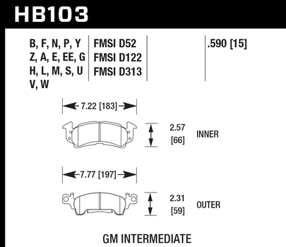 Hawk, Hawk Black Brake Pads Buick Electra Wagon (1985-1989) Front Set HB103M.590