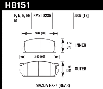 Hawk, Hawk Black Brake Pads Mazda RX7 1.1L (1985) Rear Set HB151M.505