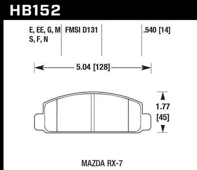 Hawk, Hawk Black Brake Pads Mazda RX7 1.3L (1985-1991) [1 Piston Caliper] Front Set HB152M.540