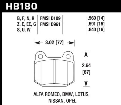 Hawk, Hawk Blue 9012 Racing Brake Pads Lotus Elise (2001-2011) Front Set HB180E.560