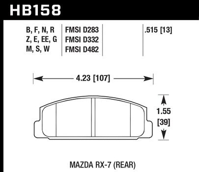 Hawk, Hawk Blue 9012 Racing Brake Pads Mazda Protege Mazdaspeed 2.0L (2003) Rear Set HB158E.515