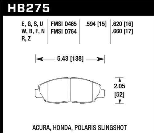 Hawk, Hawk HPS Brake Pads Honda Civic DX/LX/EX (06-11) Front Set HB275F.620