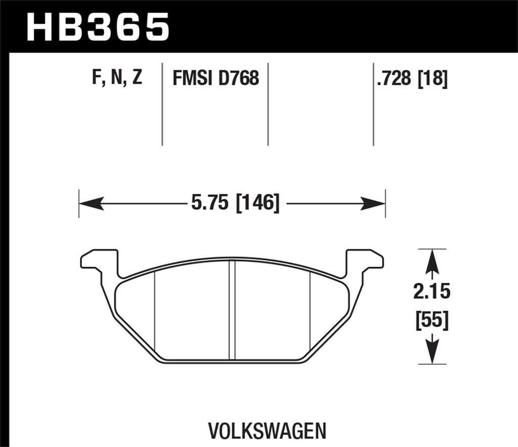 Hawk, Hawk HPS Brake Pads VW Beetle (2000-2014) Front Set  HB365F.728